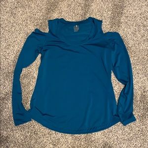 Dri fit cold shoulder long sleeve top in teal